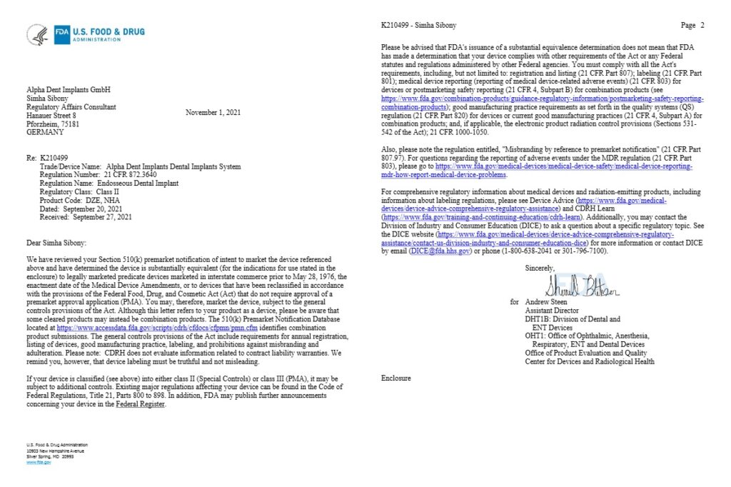 FDA Certificate